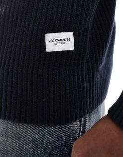 Jack & Jones Ribbed Fisherman Quarter Zip Jumper In Navy For Men Navy Blazer -Men Style Shop 206825473 3