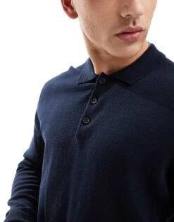Jack & Jones Knitted Polo In Navy For Men Navy Blazer -Men Style Shop 206825509 3