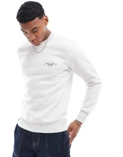 Jack & Jones Script Logo Crew Neck Sweatshirt In White For Men White Melange