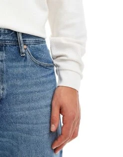 Jack & Jones Chris Straight Jean In Mid Blue Wash For Men Blue Denim -Men Style Shop 206825660 4