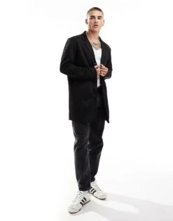 Jack & Jones Jersey Overcoat In Black For Men
