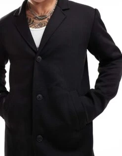 Jack & Jones Jersey Overcoat In Black For Men -Men Style Shop 206825678 3