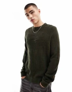Jack & Jones Textured Crew Neck Jumper In Khaki For Men Rosin