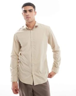 Jack & Jones Slim Fit Smart Shirt In Beige For Men Pure Casshmere -Men Style Shop 206826048 1 purecasshmere 1