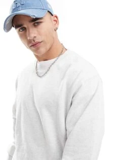 Jack & Jones Super Oversized Crew Neck Sweatshirt In White Marl For Men -Men Style Shop 206909329 3