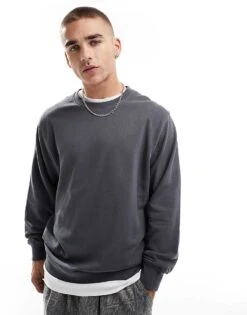 Jack & Jones Super Oversized Crew Neck Sweatshirt In Dark Grey For Men Asphalt -Men Style Shop 206909337 1 asphalt 1