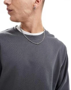 Jack & Jones Super Oversized Crew Neck Sweatshirt In Dark Grey For Men Asphalt -Men Style Shop 206909337 3