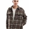 Jack & Jones Check Shacket With Pockets In Brown For Men Chocolate Brown Chec