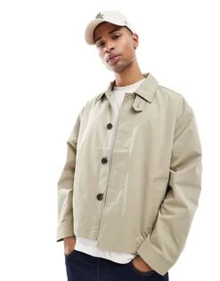 Jack & Jones Cropped Trench Jacket In Beige For Men Silver Sage