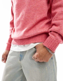 Jack & Jones Oversized Fluffy Crew Neck Jumper In Pink For Men Fuchsia Rose -Men Style Shop 206955926 4