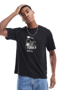 Jack & Jones Oversized T-shirt With Radio Row Cafe Chest Print In Black For Men -Men Style Shop 206955937 1 black 1