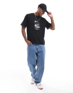 Jack & Jones Oversized T-shirt With Radio Row Cafe Chest Print In Black For Men -Men Style Shop 206955937 2