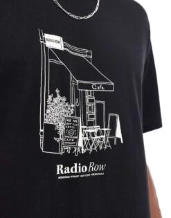 Jack & Jones Oversized T-shirt With Radio Row Cafe Chest Print In Black For Men -Men Style Shop 206955937 3