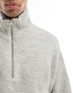 Jack & Jones Oversized Fluffy Half Zip In Grey For Men Light Grey Melange -Men Style Shop 206955950 3