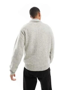 Jack & Jones Oversized Fluffy Half Zip In Grey For Men Light Grey Melange -Men Style Shop 206955950 4