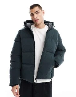 Jack & Jones Oversized Boxy Puffer Jacket In Forest Green For Men Forrest River