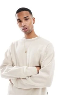 Jack & Jones Oversized Compact Knitted Jumper In Beige For Men Greige Melange