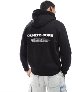 Jack & Jones Oversized Core Back Print Hoodie In Black For Men