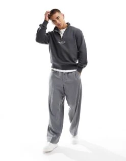 Jack & Jones Half Zip Sweat With Originals Logo In Dark Grey For Men Iron Gate -Men Style Shop 206956061 3