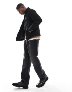 Jack & Jones Wool Mix Cropped Jacket With Pockets In Black For Men -Men Style Shop 206956074 3