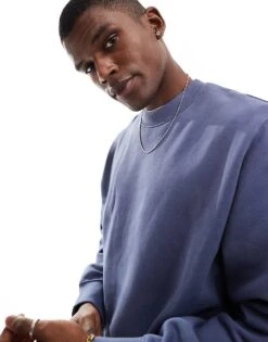 Jack & Jones Oversized 400gsm Heavyweight Crew Neck Sweat In Dusky Blue For Men Nightshadow Blue -Men Style Shop 206956085 1 nightshadowblue 1