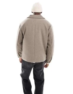 Jack & Jones Wool Mix Cropped Jacket With Pockets In Mocha For Men Greige -Men Style Shop 206956092 4