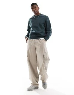 Jack & Jones Oversized 400gsm Heavyweight Crew Neck Sweat In Dark Green For Men Forrest River -Men Style Shop 206956107 2