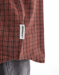Jack & Jones Oversized Cotton Check Shirt In Rust For Men Brandy Brown -Men Style Shop 206956126 4