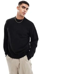 Jack & Jones Oversized Fluffy Crew Neck Jumper In Black For Men -Men Style Shop 206956132 1 black 1