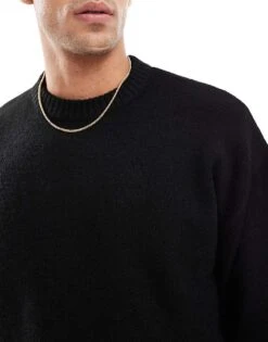 Jack & Jones Oversized Fluffy Crew Neck Jumper In Black For Men -Men Style Shop 206956132 4