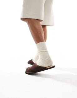 Jack & Jones Faux Suede Slip On Slipper In Brown For Men Java -Men Style Shop 206956246 3