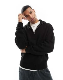 Jack & Jones Oversized Fluffy Half Zip In Black For Men -Men Style Shop 206956254 1 black 1