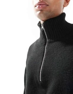 Jack & Jones Oversized Fluffy Half Zip In Black For Men -Men Style Shop 206956254 3