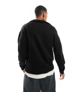 Jack & Jones Oversized Fluffy Half Zip In Black For Men -Men Style Shop 206956254 4