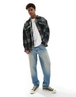 Jack & Jones Heavy Weight Check Overshirt In Black For Men Forrest River -Men Style Shop 206956277 4