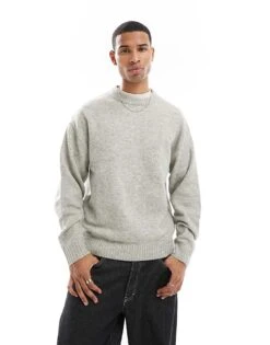 Jack & Jones Oversized Fluffy Crew Neck Jumper In Light Grey Marl For Men Light Grey Melange -Men Style Shop 206956333 1 lightgreymelange 1