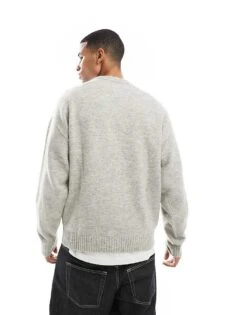 Jack & Jones Oversized Fluffy Crew Neck Jumper In Light Grey Marl For Men Light Grey Melange -Men Style Shop 206956333 4