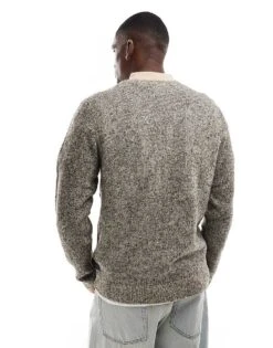 Jack & Jones Crew Neck Nep Jumper In Beige & Black For Men Peyote Black Neps -Men Style Shop 206956356 4