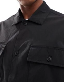 Jack & Jones Oversized Nylon Overshirt In Black For Men -Men Style Shop 206956357 3