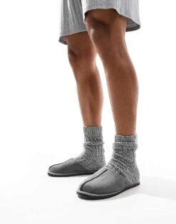 Jack & Jones Faux Suede Slip On Slipper In Grey For Men Castlerock -Men Style Shop 206956366 1 castlerock 1