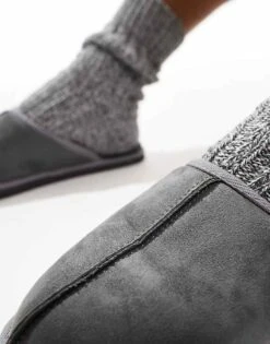 Jack & Jones Faux Suede Slip On Slipper In Grey For Men Castlerock -Men Style Shop 206956366 3