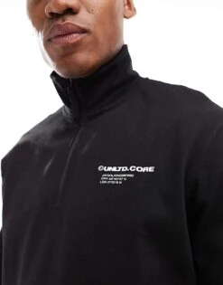 Jack & Jones Half Zip With Chest Print In Black For Men -Men Style Shop 206956405 4