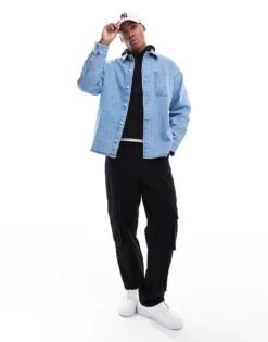 Jack & Jones Oversized Heavy Denim Overshirt In Washed Blue For Men Light Blue Denim -Men Style Shop 206956420 2