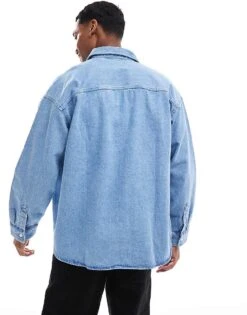 Jack & Jones Oversized Heavy Denim Overshirt In Washed Blue For Men Light Blue Denim -Men Style Shop 206956420 4