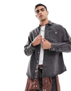 Jack & Jones Oversized Heavy Denim Overshirt In Washed Black For Men Black Denim -Men Style Shop 206956437 1 blackdenim 1