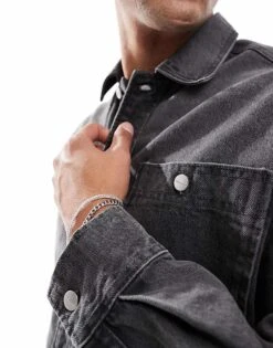 Jack & Jones Oversized Heavy Denim Overshirt In Washed Black For Men Black Denim -Men Style Shop 206956437 4