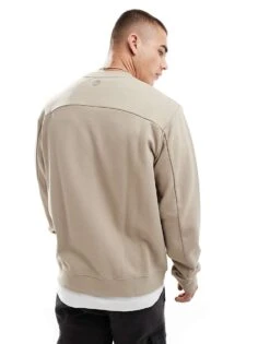 Jack & Jones Oversized Washed Crew Neck Sweat With Nylon Pocket In Beige For Men Crockery -Men Style Shop 206956460 4