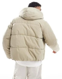 Jack & Jones Oversized Boxy Puffer Jacket In Beige For Men Silver Sage -Men Style Shop 206956468 4
