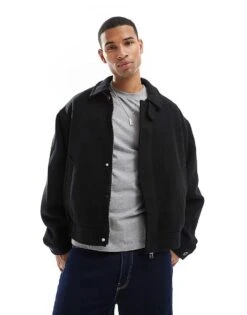 Jack & Jones Wool Mix Zip Through Harrington In Black For Men