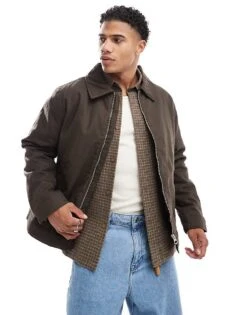 Jack & Jones Cotton Padded Carpenter Jacket With Collar In Brown For Men Wren -Men Style Shop 206957338 1 wren 1